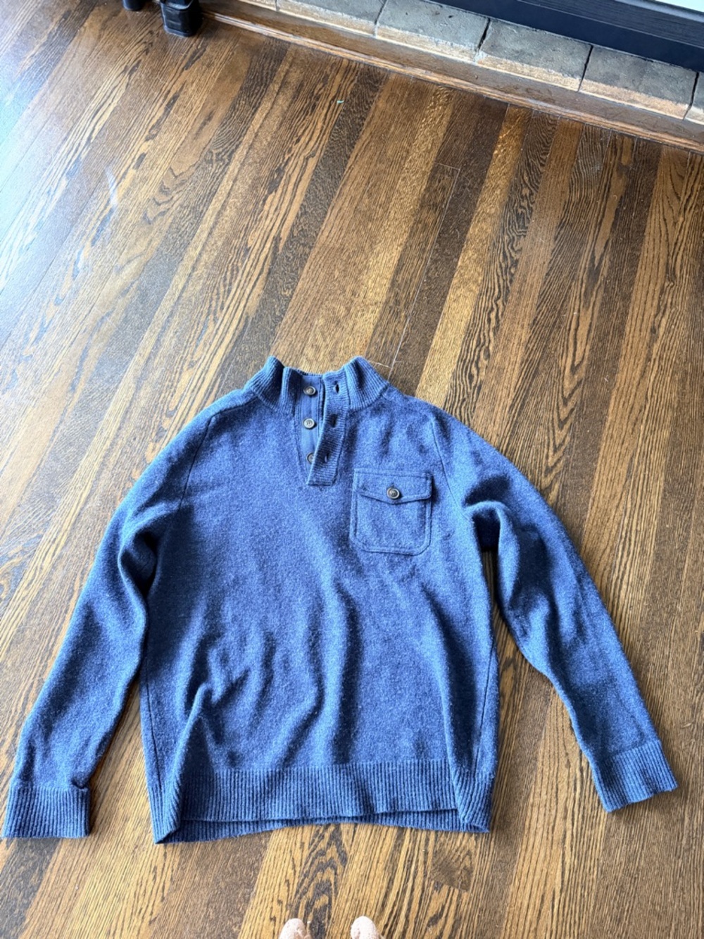 J. Crew Men's Blue Button-Neck wool  Sweater large